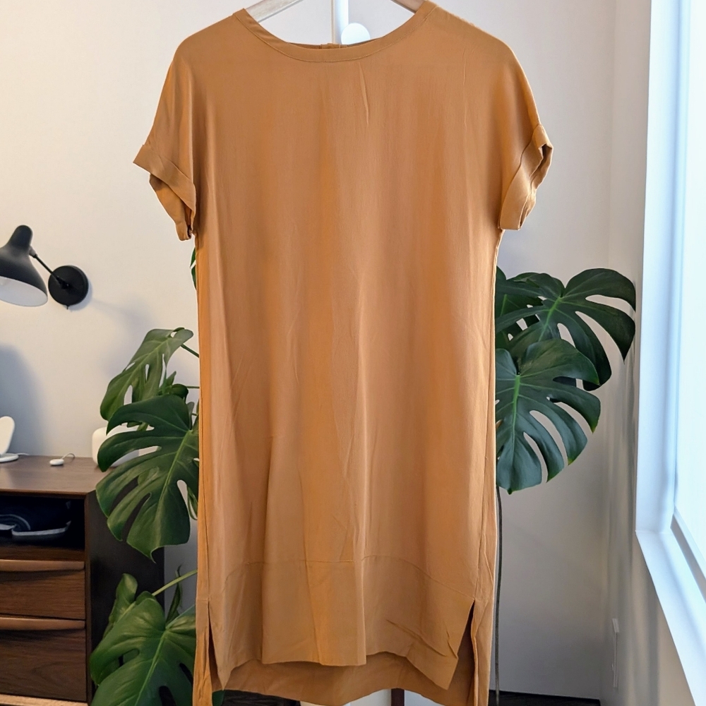 GRANA 100% Silk Tee Dress - Caramel XS